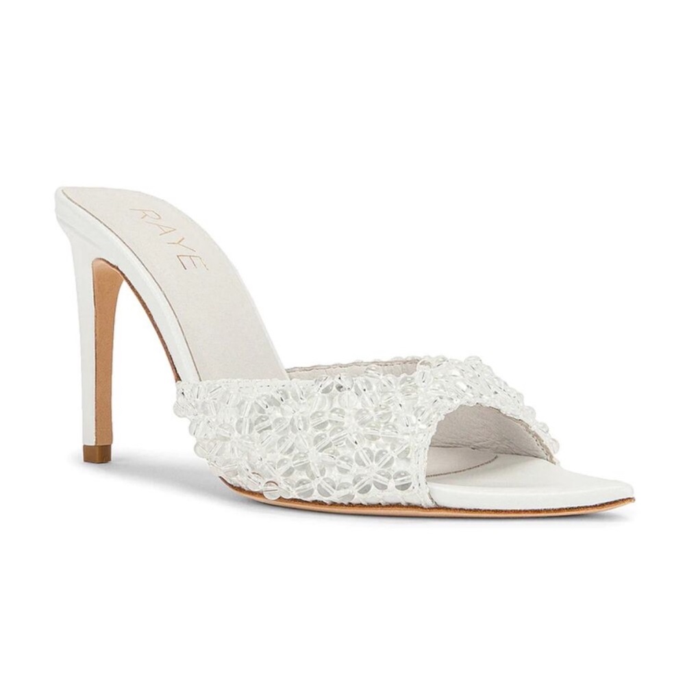 RAYE Alcove White Beaded Mule Heels Sz 7.5